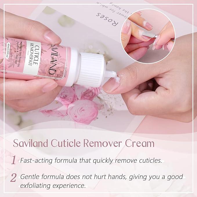 SAVILAND Cuticle Remover and Cuticle Oil Kit with Clear Pink Gel Builder for Nail Thickening
