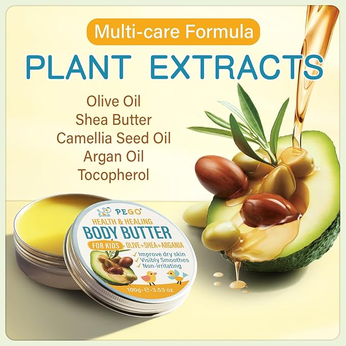 AOAO Body Butter for Kids - Prevents Cracked Skin Cream, Nourishing Moisturizing Kids Body Lotion - Shea Butter & Vitamin E Rich Formula, Paraben, Phenoxyethanol Free, 3.53 Oz/100g