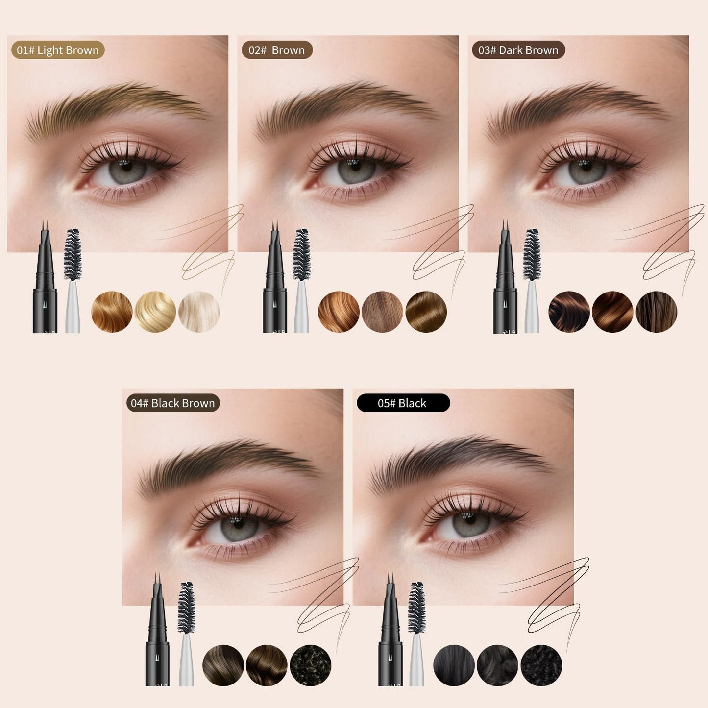 Eyebrow Pencil, Eyebrow Pen with Double-Brush Tip 2-in-1 Eyeliner Dual-Ended Microblading Long Lasting Waterproof Hair-Like Brow Pencil with Eyebrow Brush (Black brown)