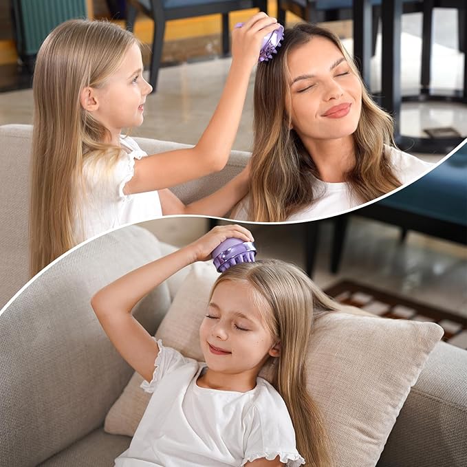 2 in 1 Scalp Massager Shampoo Brush with Soft Silicone Bristles for Hair Growth and Dandruff Removal, Hair Brush Head Massager Scalp Scrubber Exfoliator for Both Wet and Dry Use (Purple)