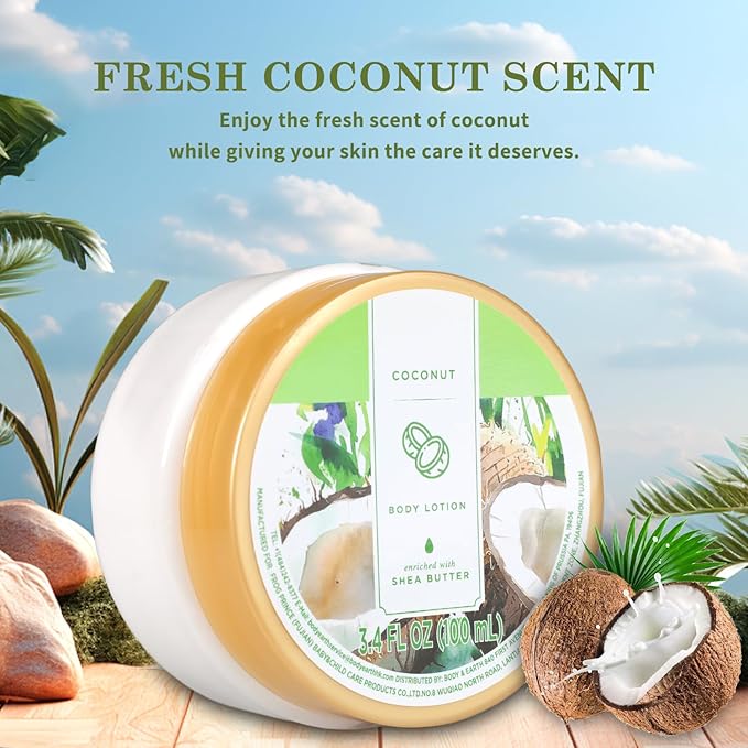 Princess Belle Coconut Body Lotion, Travel Size Body Lotion for Women and Men Dry Skin, Deep Moisturizing and Hydrating with Natural Shea Butter, Smell Good, 100ml(3.4floz)