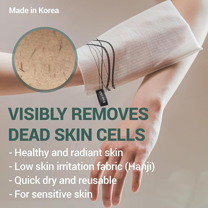 Korean Exfoliating Washcloth Towel 2Pcs, Hanji Bath Washcloths Mitt Scrub Body Washcloth Glove, Skin Irritation Free Korean Mulberry Bark, Reusable Soft and Gentle Scrubbing