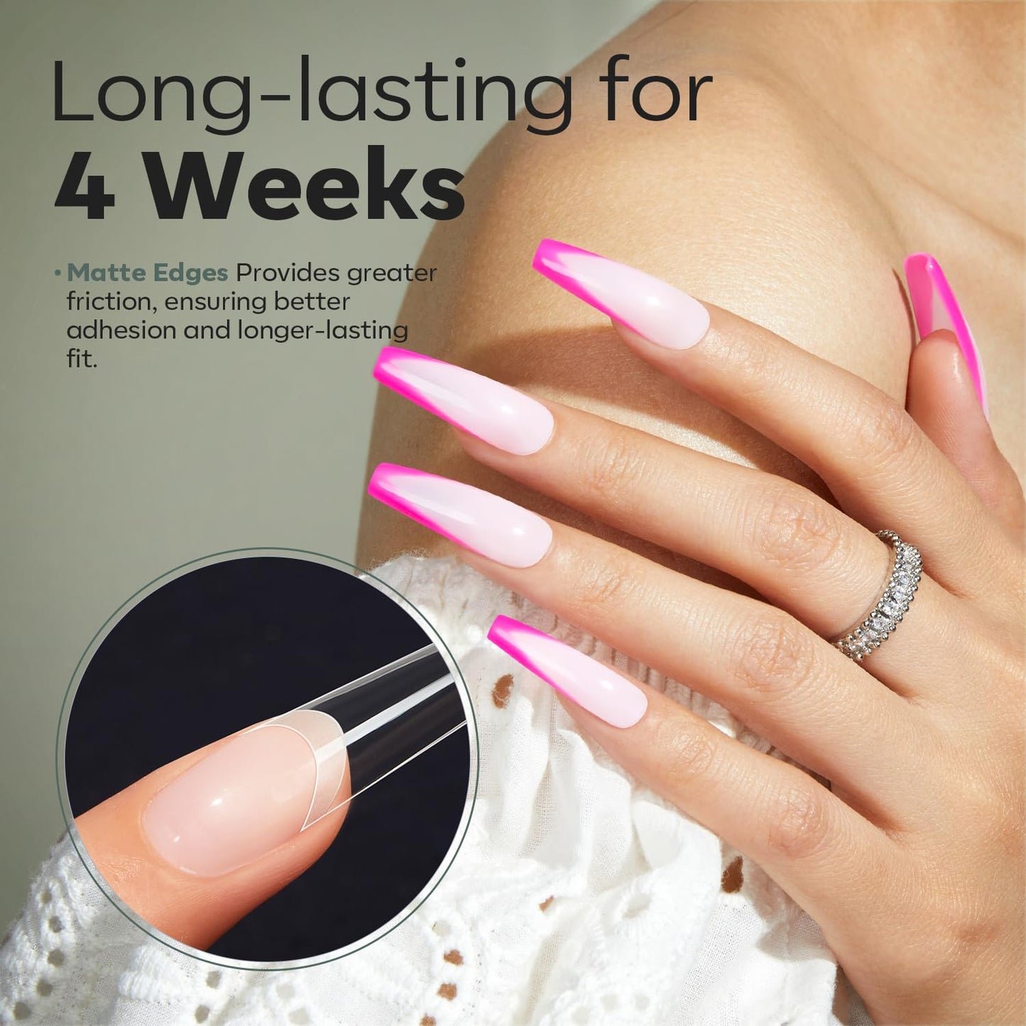 modelones Long Coffin French Nail Tips, 504 PCS No C Curve Pre-shaped Clear Acrylic Fake Nails Tips Gel Half Cover 12 Sizes with Box