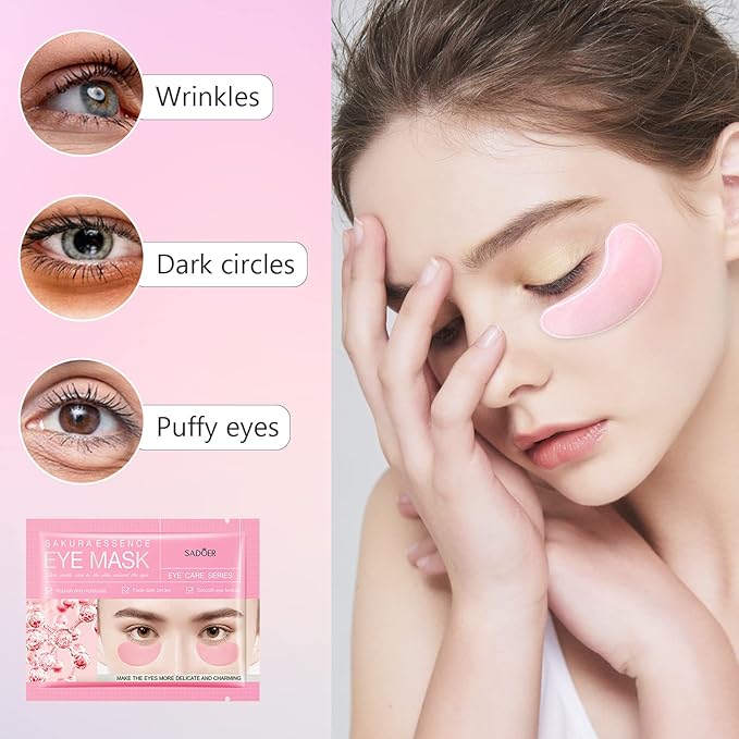 Under Eye Patches -30 Pairs Sakura Essence Eye Mask for Puffy Eyes,Reducing Dark Circles,Anti-Aging & Refreshing, Collagen Eye Mask for Moisturizing,Sakura Pink