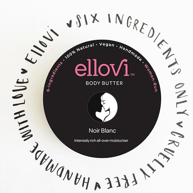 All-Natural Unisex Body Butter - Noir Blanc - Pure Enough to Eat - Made With Just 6 Vegan Ingredients - 100% Plant-Based Hydrating Moisturizer For Naturally Healthy Skin (3.4 fl. oz/100ml)