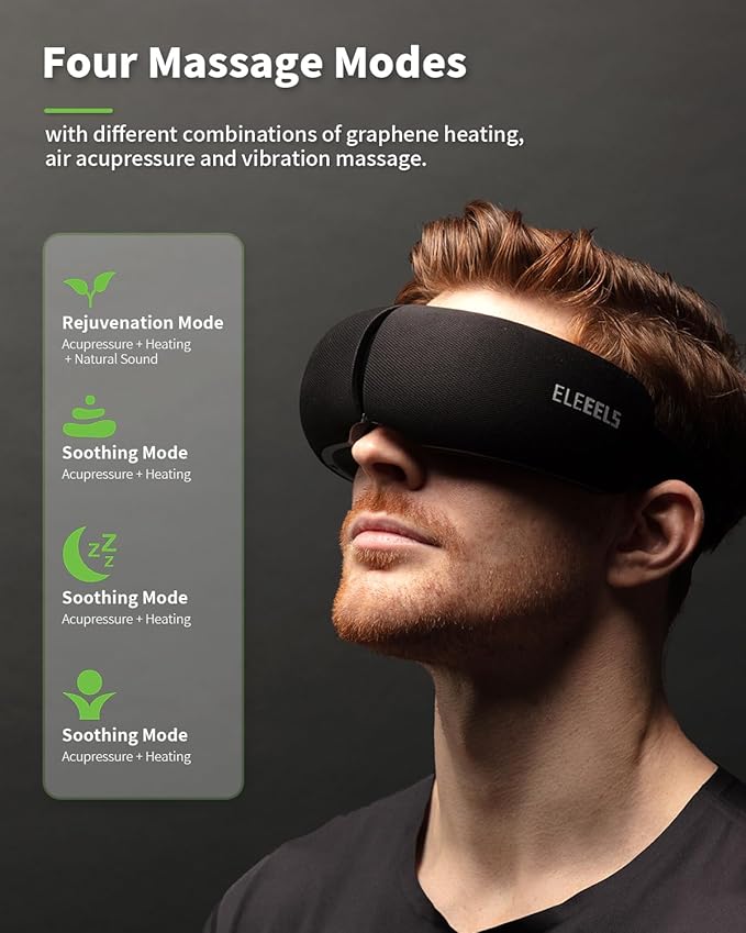 Fathers Day Dad Gifts, Eye Massager with Heatand and Vibration, Birthday Gifts for Women Men Dad Teacher, Sleep Eye Mask, Headache Massager, Scalp for Relieving Eye Muscle Tension and Stress (Black)