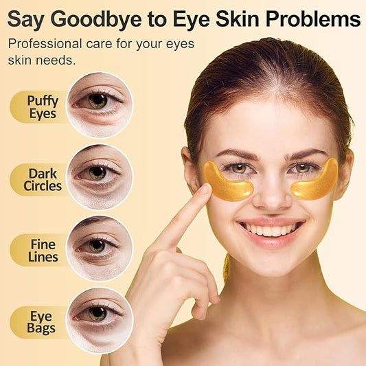 Under Eye Patches (24Pairs) - Golden Eye Mask with Collagen, Cooling Eye Care for Wrinkles, Puffy Eyes & Dark Circles, Skincare Treatment for Men & Women