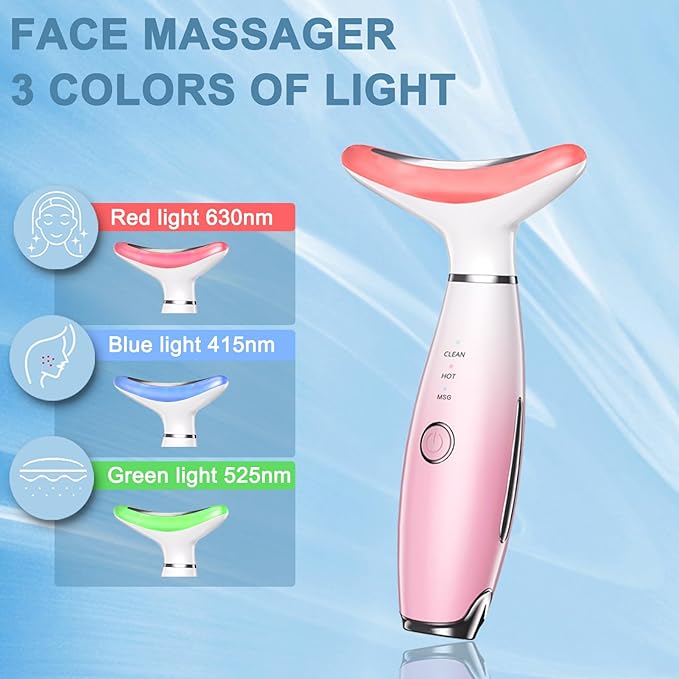 Face and Neck Massager,3 Color Facial Tool with Vibration, Rechargeable Facial Massager for Skin Care (Pink)