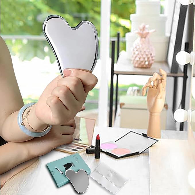 BYYDDIY Spherical Surface Stainless Steel Gua Sha Facial Tools, Metal Gua Sha for Face,Tighten Skin Massage, Guasha Beauty Tool for Body Eyes (W-s)