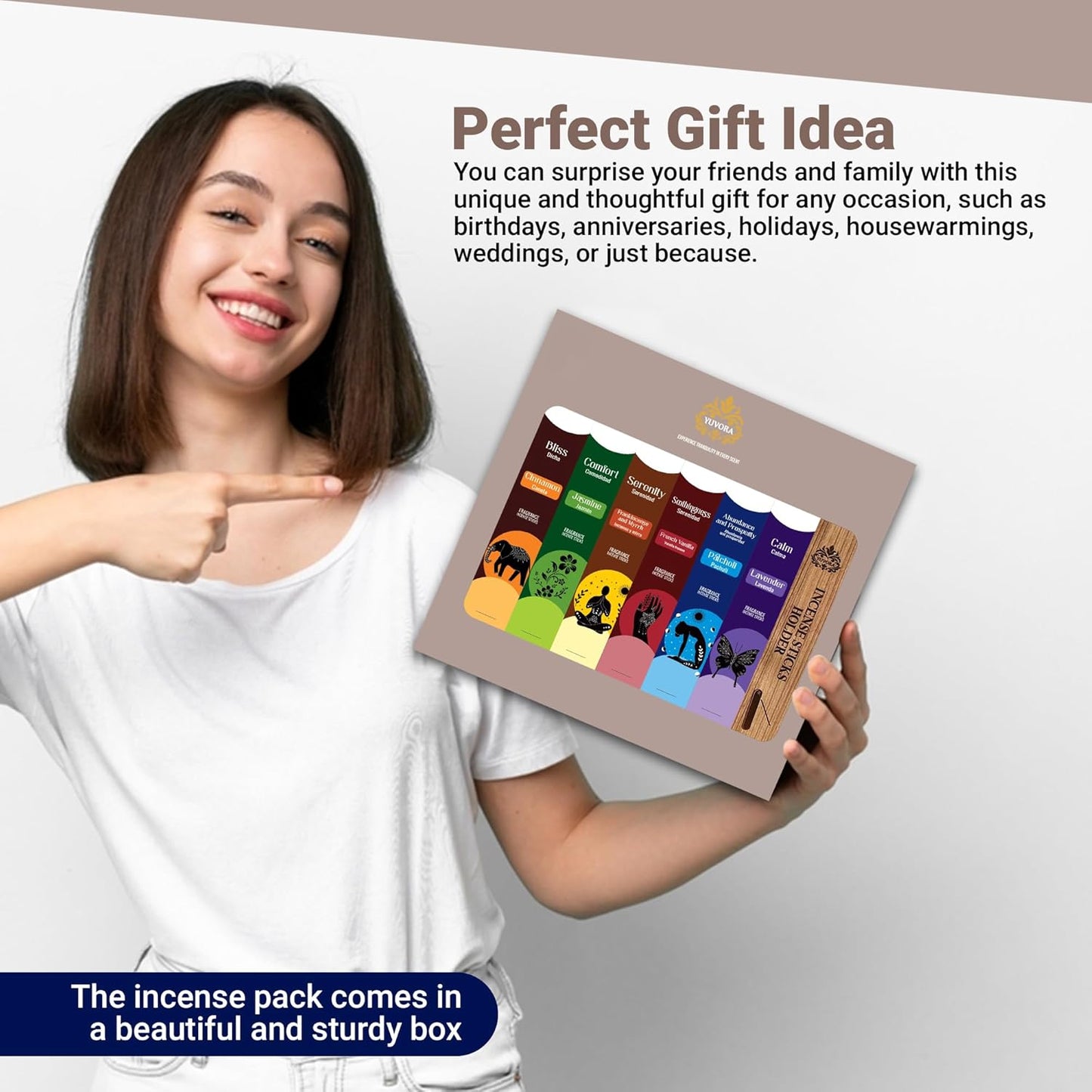 Aromatic Incense Sticks Gift Set – 120 Natural & Non-Toxic Incense Sticks | 6 Soothing Scents | Home, Meditation, Relaxation & Yoga | Free Incense Holder | Inciensos - Gifts for Women