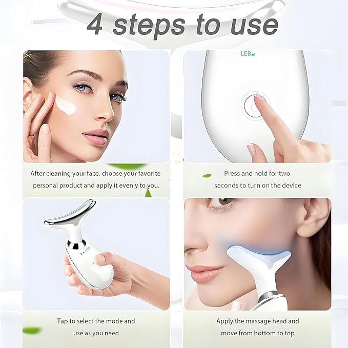 7-Color LED Facial Massager for Skin Care – Portable Multifunctional Face Massager Tool with Heat & Vibration, Anti-Aging & Wrinkle Reduction, Glossy White