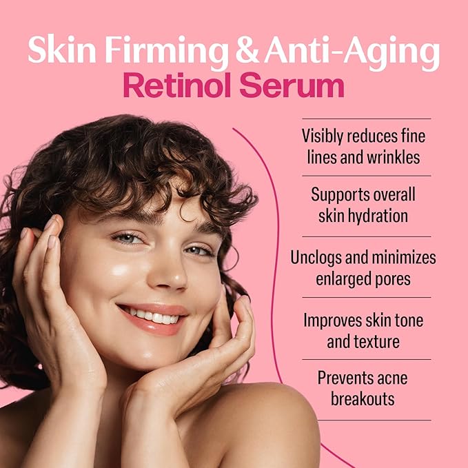 Skin Renewing Retinol Serum for Face Anti Aging & Pore Refining - Firming Serum for Fine Lines - Resurfacing Retinol Serum for Acne Marks - Retinol for Beginners Mild Formula 0.1%