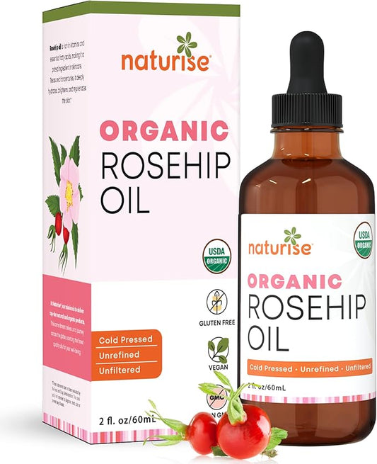 Organic Rosehip Seed Oil for Face, 100% Pure, Natural Cold Pressed Rose Hip Oil for Skin, Hair, Nails and Body Care (2 FL. OZ.)