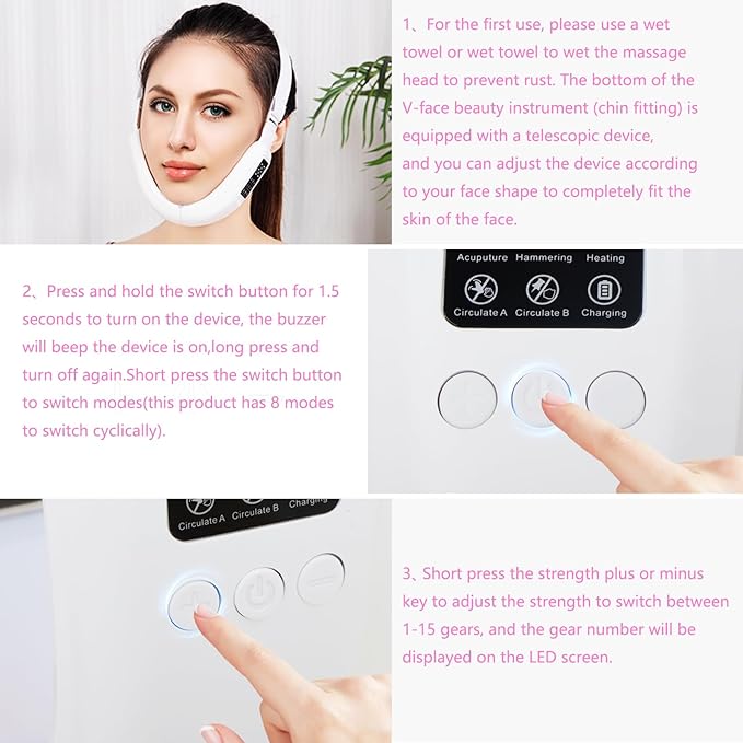 V-Shaped Face Massager Double Chin Device with 8 Modes & 15 Gear Adjustable Intensities for Effective Jawline Contouring