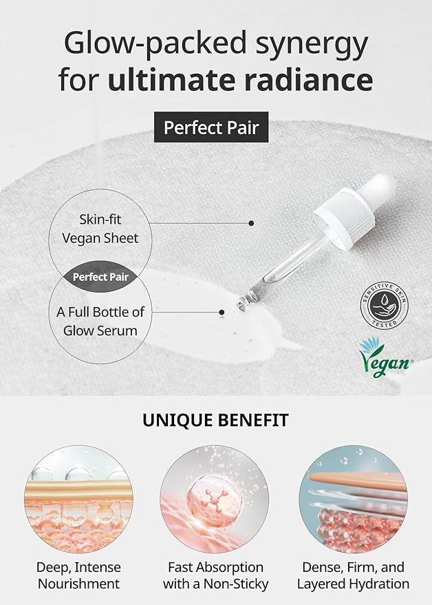 [K Beauty] Real Active Glutathione Ampoule Sheet Mask | Vegan Face Mask with Glutathione & Niacinamide | Revitalizing and Balancing for All Skin Types | Korean Face Masks Skincare | 10 Sheets