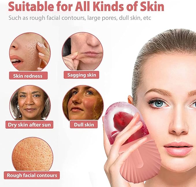 KOGITI Face Ice Roller & Mold - Beauty Facial Massage Tool for Puffiness Relief, Ice Cube Holder (Shell-Pink)