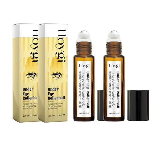 Eye Roller for Puffy Eyes, Castor Oil and Frankincense Eye Roller for Dark Circles, and Wrinkles, Anti Aging Eye Serum Cream, Glass Bottle, 2 PCS