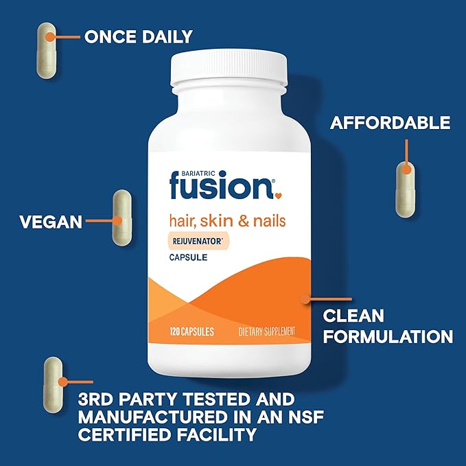 Bariatric Fusion ONE Per Day Bariatric Hair Skin and Nails Vitamins REJUVENATOR for Women | Vegan Hair Growth Vitamins with Biotin, Vitamin B12, and B1 | Easy to Swallow | 120 Capsules