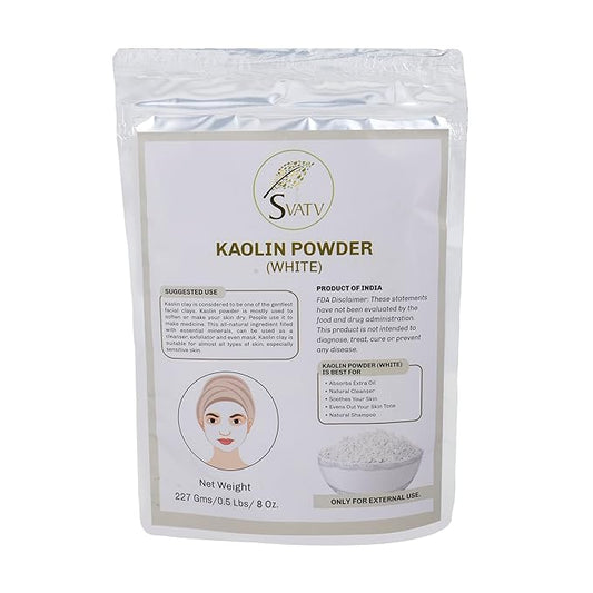 SVATV Kaolin White Clay Natural For Face Mask Bath Bomb Clay, Diy Spa Mud Mask For Soap Making 227g, Half Pound