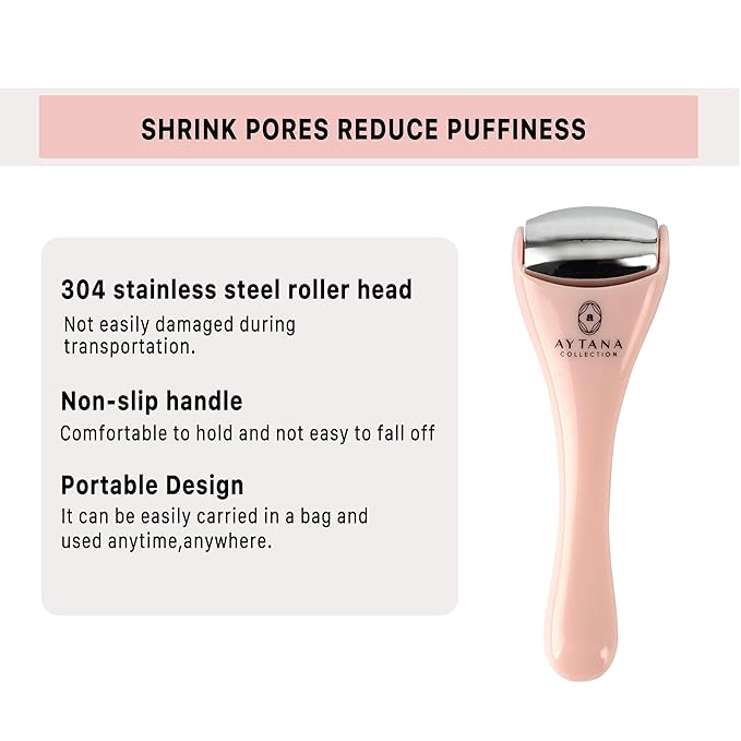 AYTANA Mini Cooling Face and Ice Roller Set with Pouch - Soothing Rollers for Puffy Eyes and Facial Massage | Pink Facial Tools for Skin Care | Relaxing Ice Rollers (Blush)