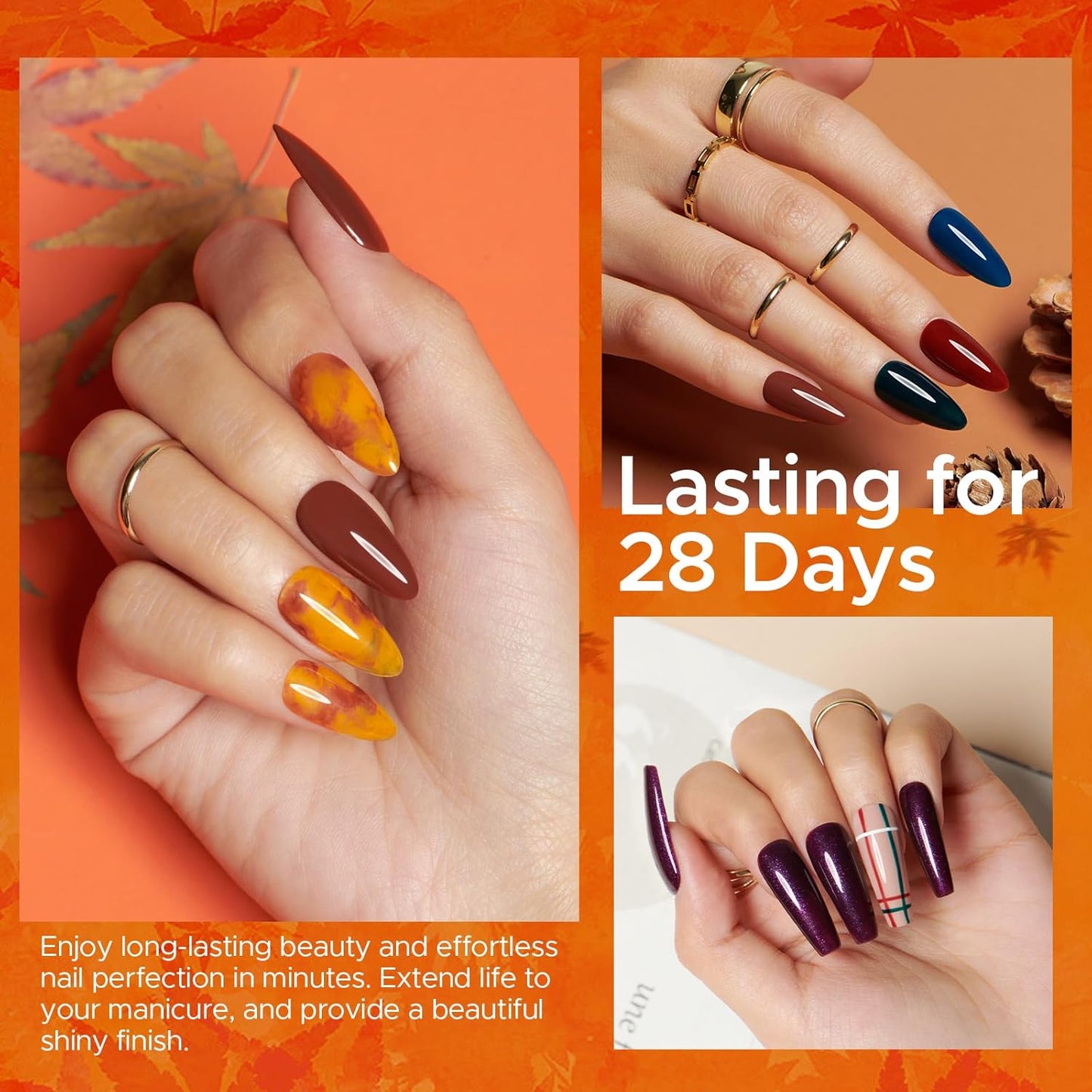 MEFA Fall Gel Nail Polish Set, 23 Colors Brown Orange Nail Polish Set Gold Glitter Yellow Nail Polish Soak Off Red Shimmer Gel Nail Gifts for Women Girl DIY Salon Home Manicure