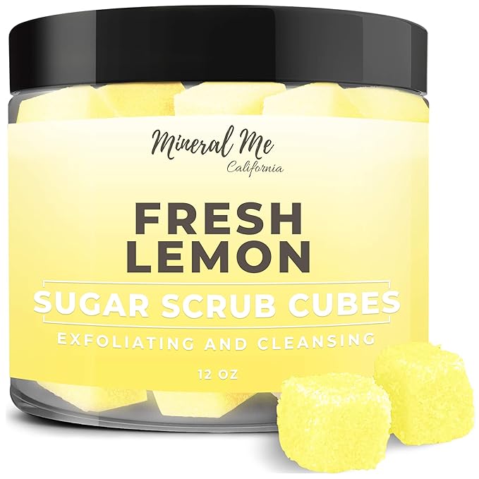 Body Scrub Exfoliator - 12oz FRESH LEMON Sugar scrub cubes w/Mango Butter & Shea butter- Ultra Hydrating & Moisturizing - Natural & Organic for all body exfoliation- For hands, arms legs, elbow & foot