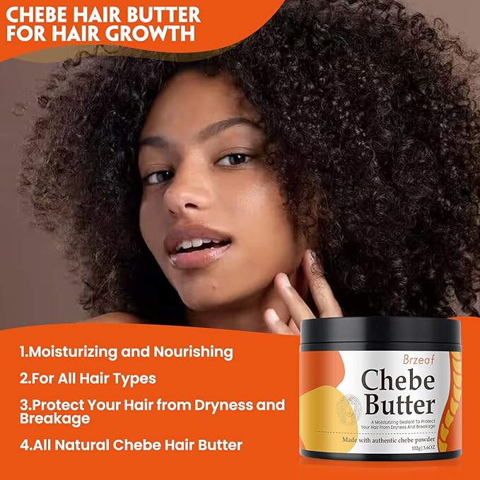 Brzeaf Vegan Chebe Butter for Hair Growth With Rosemary Oil 3.6 Oz [All-Natural Ingredients, Moisturizing, Thickening, for All Hair Types, Deep Conditioning]