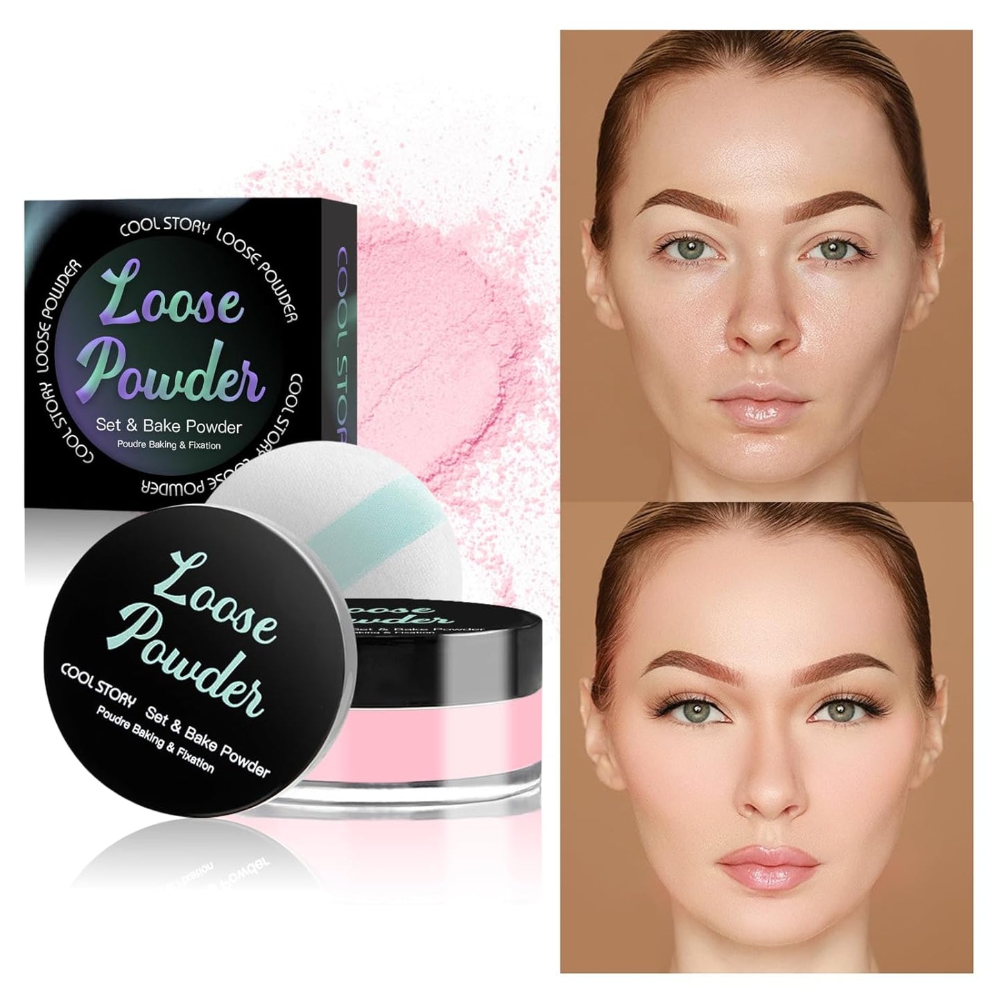 Loose Setting Powder, Bake Makeup Powder Full Coverage Matte Finish (Cakea, 6g/O.21oz)