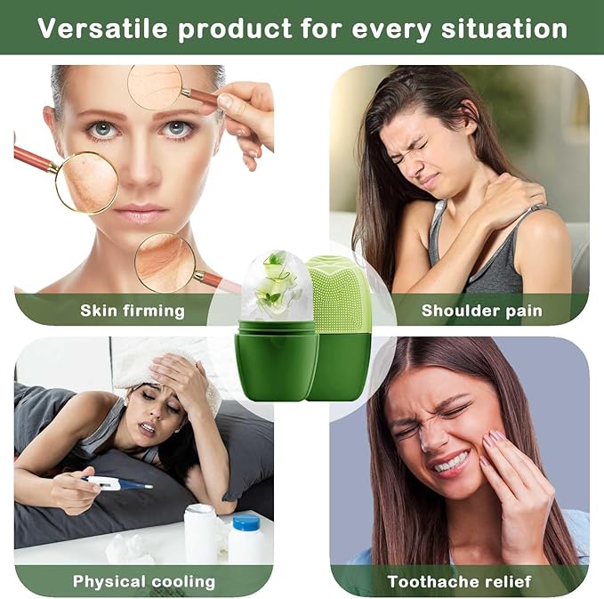 KOGITI Face Ice Mold & Roller - Ice Facial Massager for Puffiness Relief & Skin Care, Green