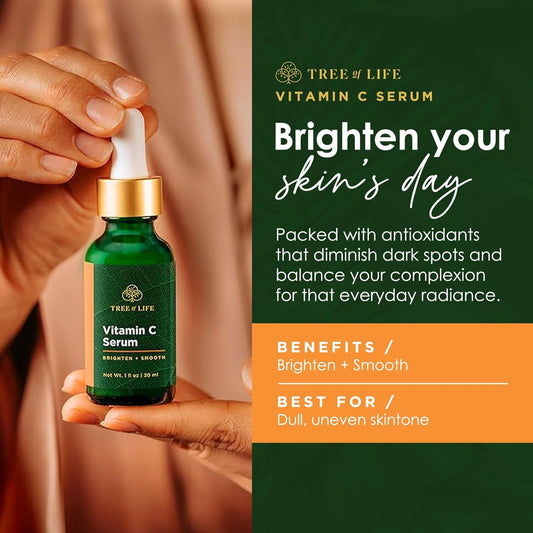 Tree of Life Beauty Vitamin C Skin Care Set, Skin Brightening Face Oil for Dark and Age Spots, Facial Serums for Dry and Sensitive Skin with Hyaluronic Acid & Vitamin E for Soft Smooth Skin, 1 Fl Oz