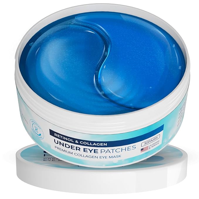 Under Eye Patches for Dark Circles: Under Eye Mask for Wrinkles - Eye Bags - Fine Lines - Puffy Eyes - Gel Mask - Amino Acid - Hydrolyzed Collagen - Anti Wrinkle Patches - Blue Eye Patches - 30 Pairs