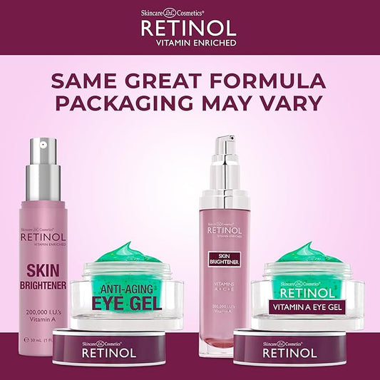 Retinol Eye Gel - Reduces Puffiness & Dark Circles, Restores Elasticity Skin Brightener – Skin Tone Corrector - Minimizes Fine Lines & Wrinkles with Plant & Fruit Extracts, Vitamin A,C & E