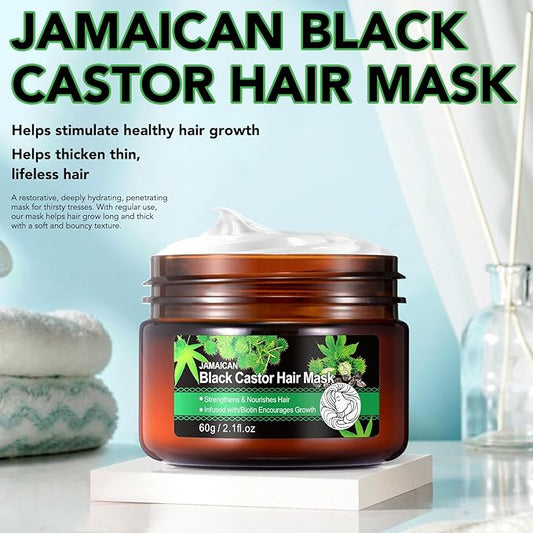 Jamaican Black Castor Hair Mask, Deep Repair Conditioning Castor Oil,Strengthens & Nourishes Hair Oil, Biotin Deep Treatment, Hair Mask to Repair Dry, Damaged & Frizzy Hair for All Hair Types
