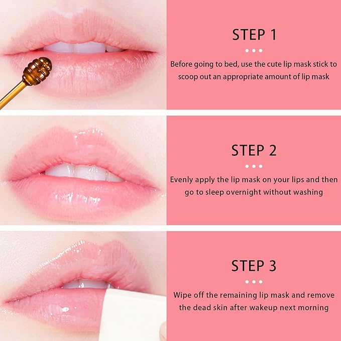 4 PCS Bee Lip Balm Lip Mask Honey Pot, Strawberry Cherry Coconut Mint Moisturizing Sleeping Lip Mask Overnight with Sticks, Lip Balm Exfoliating Prevention Dry and Crack Lip Scrubs