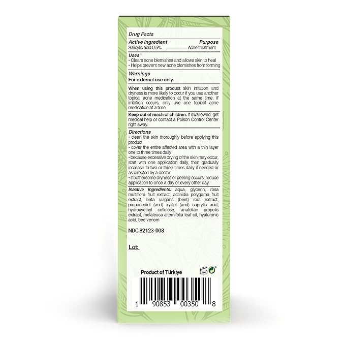 BEE and YOU Acne Treatment with Salicylic Acid, Bee Venom and 100% Natural Propolis Extract Acne Serum for Face and Body to Control and Clear Breakouts |1 Ounce