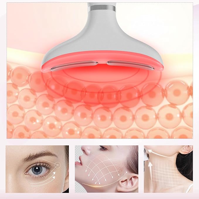 Facial and Neck Massager,7 Color LED Light Therapy for Face,Face Lift Device,Beauty Face Massager Tools for Skin Care (White)