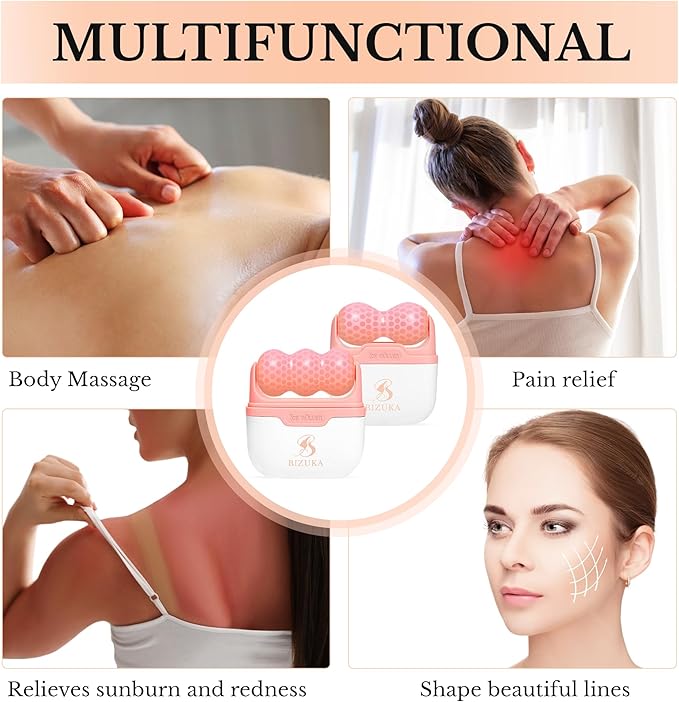 Ice Roller for Face and Eyes Facial Skin Care Tool 2-in-1 Ice Roller for Face & Eyes - Reduces Puffiness, Relieves Migraines, with Travel Case - Ideal Gift for Women (Pink)