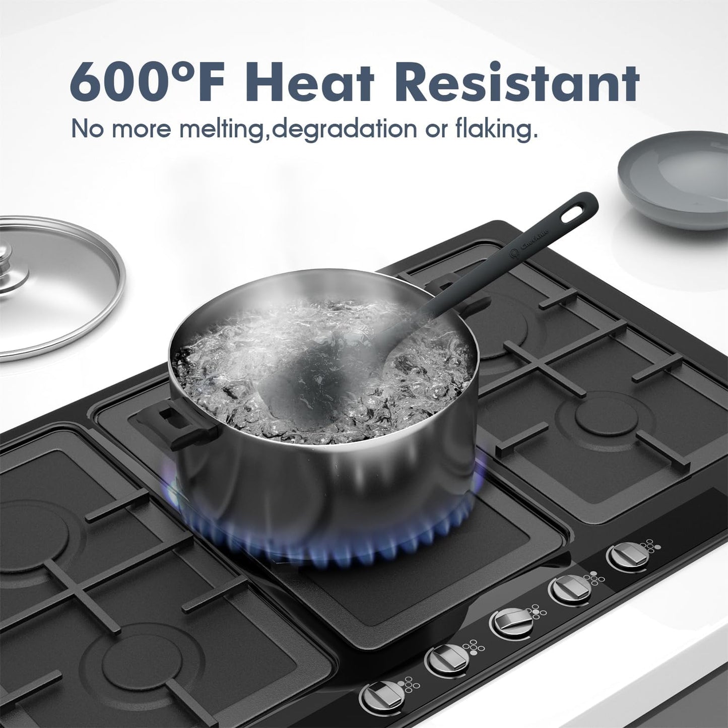 5 Pieces Silicone Spatula Set, Food Grade Rubber Spatula, Upgrade Strong Handle with Ergonomic Grip, Heat Resistant Up to 600°F for Nonstick Cookware, Cooking Black