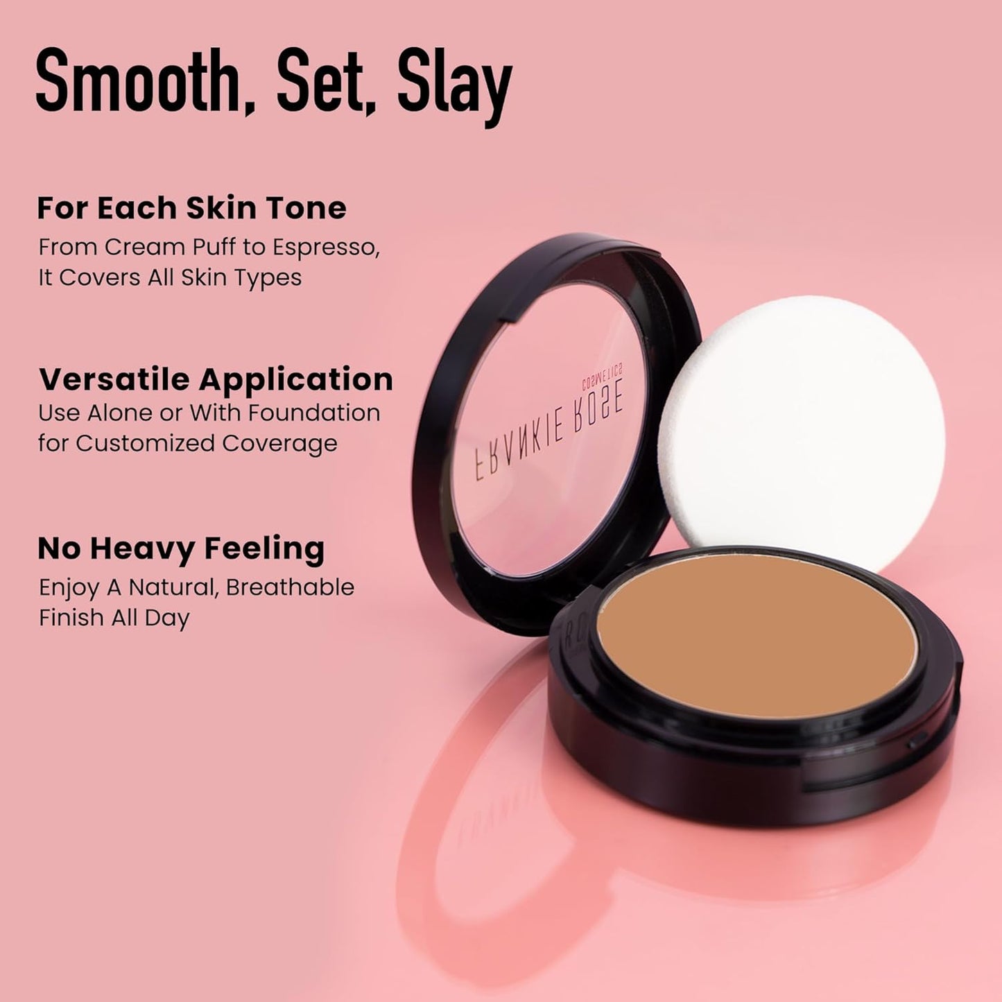 Frankie Rose Cosmetics Powder Foundation – Full Coverage Face Powder For Pores & Imperfections, Evens Out Skin Tone & Shine-Control | 58 Grams (Tan)