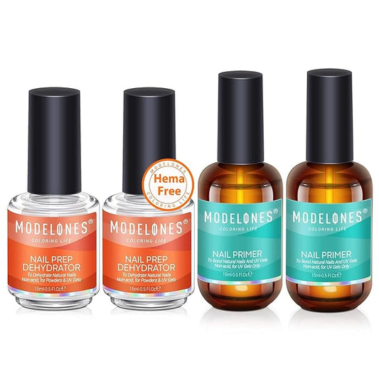 Modelones 4Pcs Nail Dehydrator and Primer Bundle with Cuticle Oil