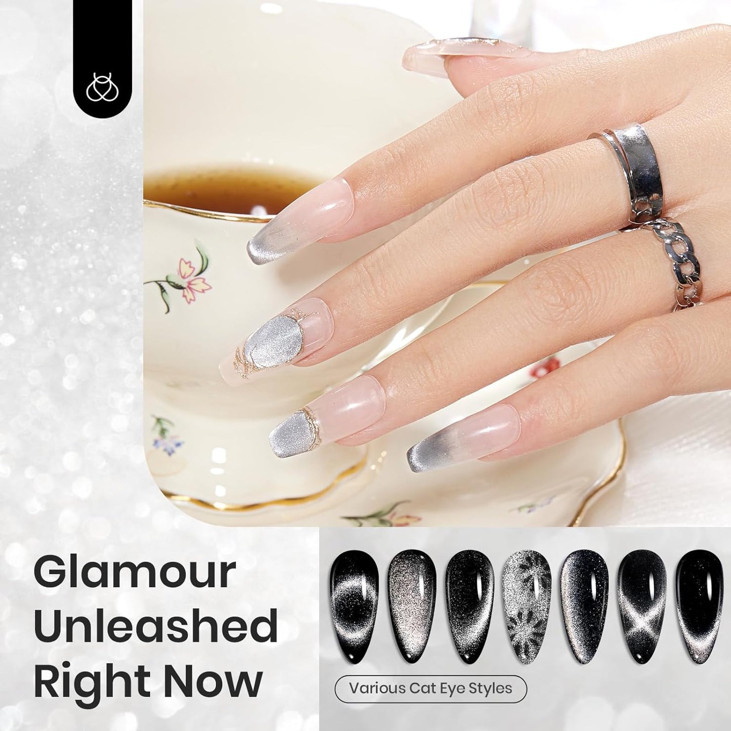 beetles Chrome Nail Powder Metallic with Top Coat Set- Silver Mirror Effect Galaxy Glitter Gel Polish, 1g/Jar with 7.5ml No Wipe UV Gel Top Coat for DIY Nails Art Salon Manicure Design Decoration