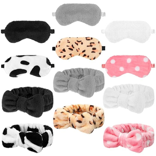 Kajaia 12 Pcs Sleepover Party Favors for Woman Plush Sleep Eye Mask Soft Spa Headband for Spa Birthday Bachelorette Slumber Party Supplies(Cute)