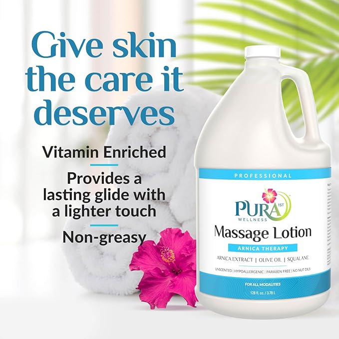 Arnica Massage Lotion, Hypoallergenic Formula, Massage Lotion for Muscle Relief, Unscented Deep Tissue Arnica Lotion, Physical Therapy Lotion, Massage Lotion for Massage Therapy, 128oz