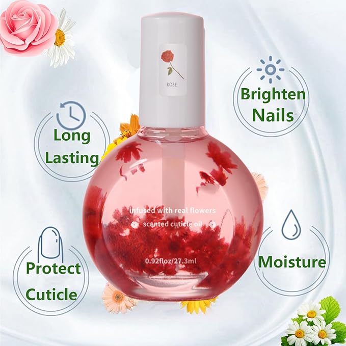Rose Scented Cuticle Oil, Cuticle Oil with Flowers,Nail Growth Oil, Cuticle Oil for Nails, Brush Cuticle Oil for Nails, Nourishing Oil for Nails and Cuticles