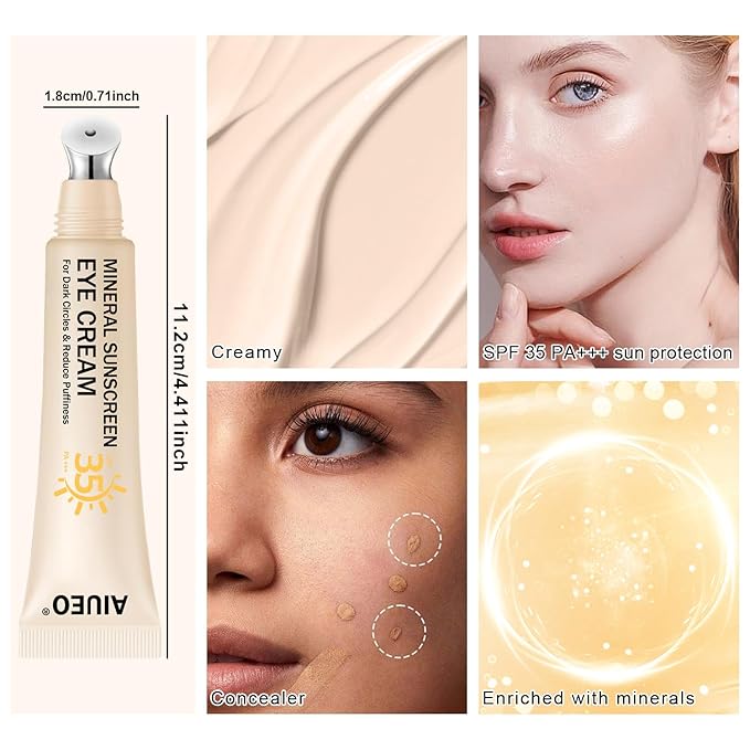 Scarman Mineral Eye Cream, 3-in-1 Anti-Aging Eye Cream, SPF 35, Wrinkle Care, Filter Phone Skin-Damaging Blue Light for Dark Circle and Fine Lines, 15ML(#02 Medium)