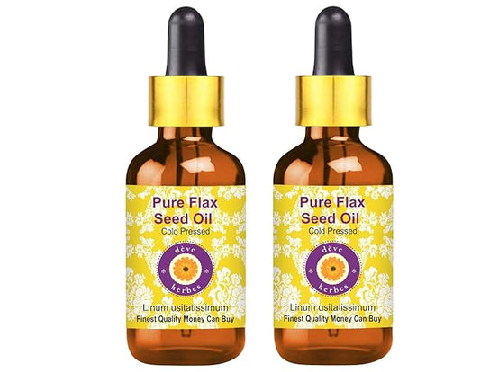 dève herbes Pure Flax Seed Oil (Linum usitatissimum) with Glass Dropper Cold Pressed (Pack of Two) 100ml X 2 (6.76 oz)