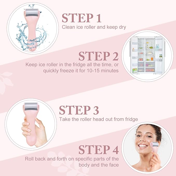 Ice Roller for Face and Eye 2 Pcs,Face Roller Skin Care for Puffiness,Migraine,Pain Relief,Eye Roller For Puffy Eyes Dark Circles,Stainless Steel Facial Roller (Pink)