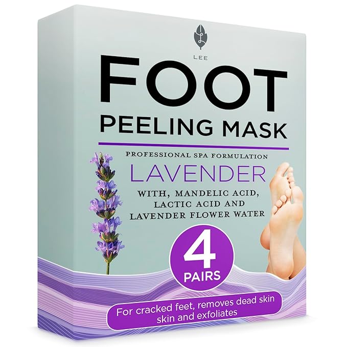 Lee Beauty Exfoliating Foot Peeling Mask (4 Pack) - Foot Mask for Dry Cracked Feet with Lavender, Lactic Acid and Mandelic Acid - Removes Dead Skin Feet Peeling Mask (4 Pairs)