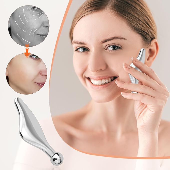 Stainless Steel Gua Sha Scraping Facial Tool, Zinc Alloy Metal Muscle Scraper Soft Scar Tissue Scraping Tool with Scroll Wheel Gua Sha Board Massage Scraper for Skin Face Neck Around Lips