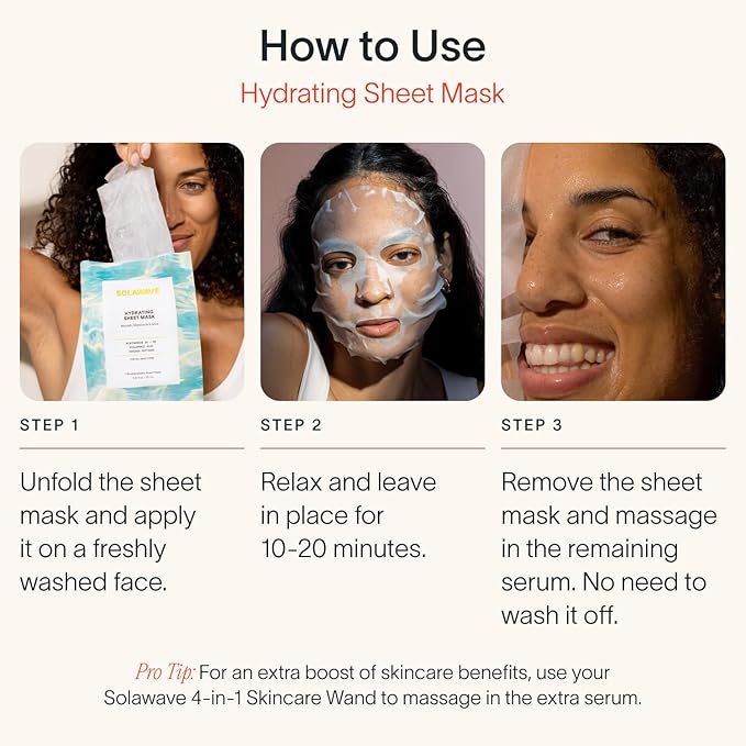 Solawave Hydrating Sheet Mask, Anti Aging Face Mask with Niacinamide, Hydrating Face Mask with Hyaluronic Acid, Moisturizing Face Masks (1 Pack)